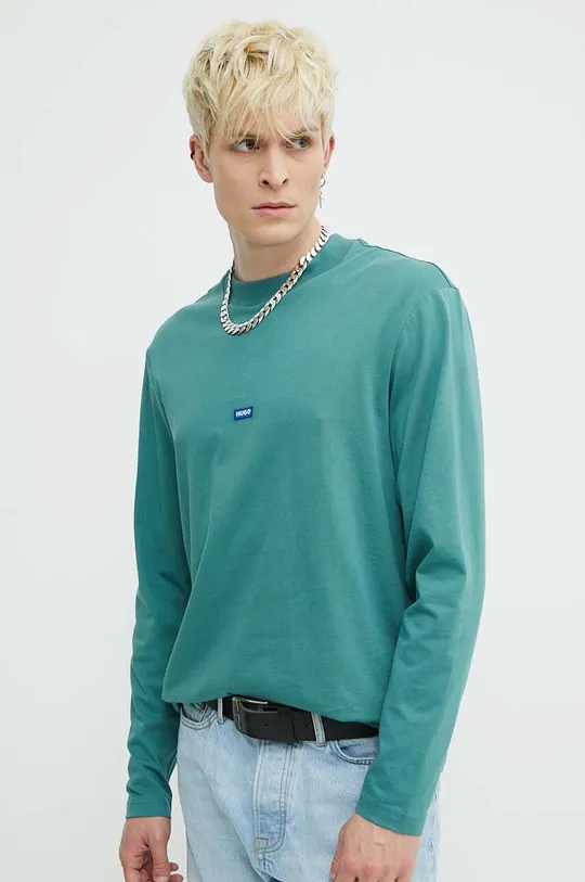 zelená Bavlnené tričko s dlhým rukávom Hugo Blue