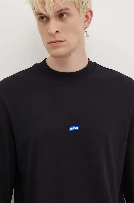 μαύρο Βαμβακερή μπλούζα με μακριά μανίκια Hugo Blue