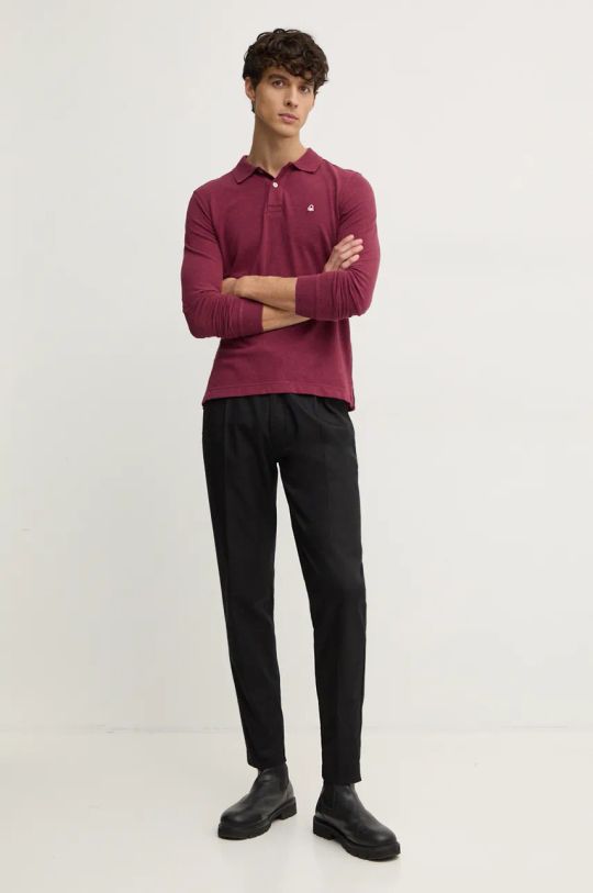 Bavlněné tričko s dlouhým rukávem United Colors of Benetton 3088U3025 burgundské AW24