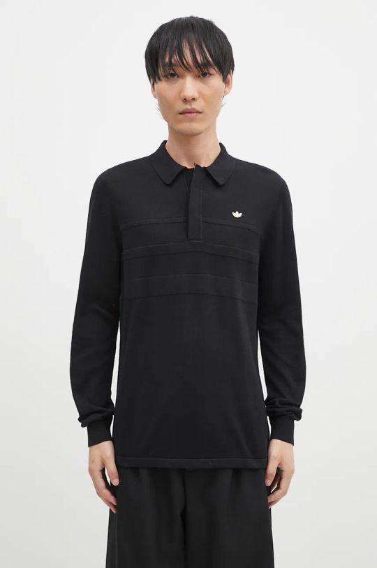 Памучна блуза с дълги ръкави adidas Originals Longsleeve Polo стандартна черен IY9955