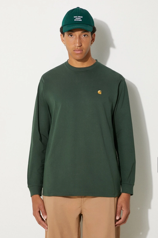 Carhartt WIP longsleeve bawełniany Chase gładkie zielony I026392.2CXXX