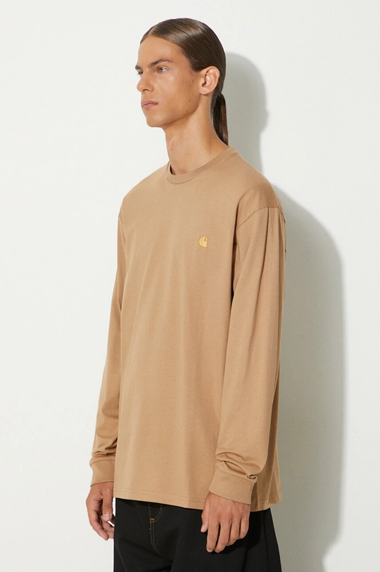 Bavlněné tričko s dlouhým rukávem Carhartt WIP Longsleeve Chase béžová I026392.2GQXX