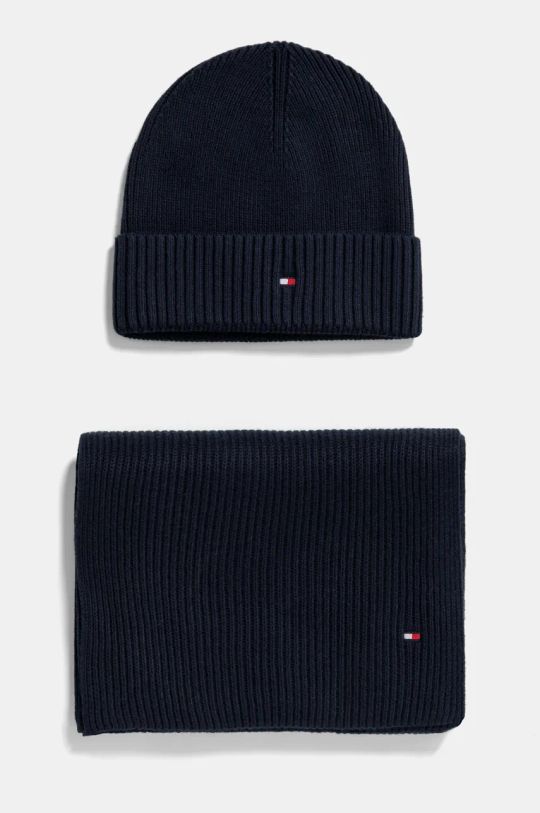 Tommy Hilfiger cappello e sciarpa con aggiunta di cashemire misto lana blu navy AM0AM12937