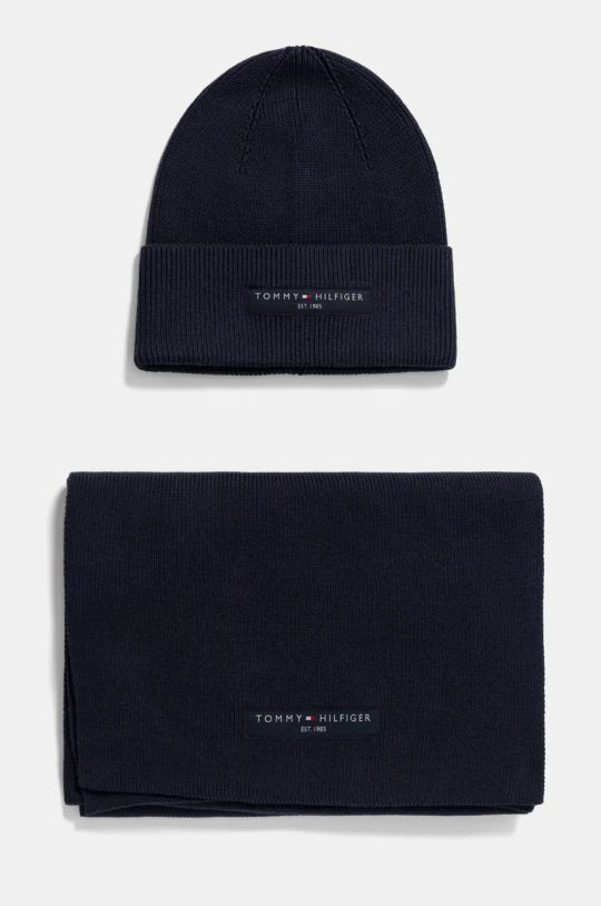 Tommy Hilfiger cappello e sciarpa in cotone semplice blu navy AM0AM13132