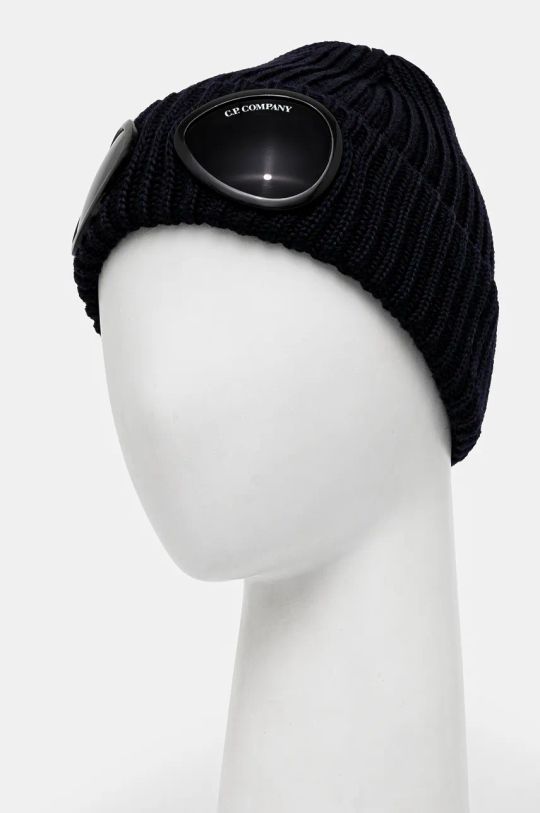 C.P. Company czapka wełniana Extra Fine Merino Wool Goggle Beanie 17CMAC122A005509A granatowy AW24