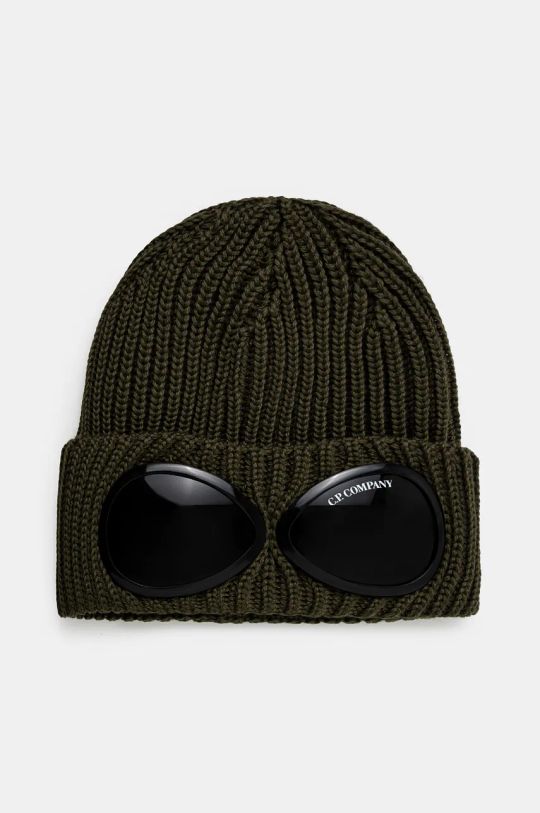 Вълнена шапка C.P. Company Extra Fine Merino Wool Goggle Beanie вълна зелен 17CMAC122A005509A