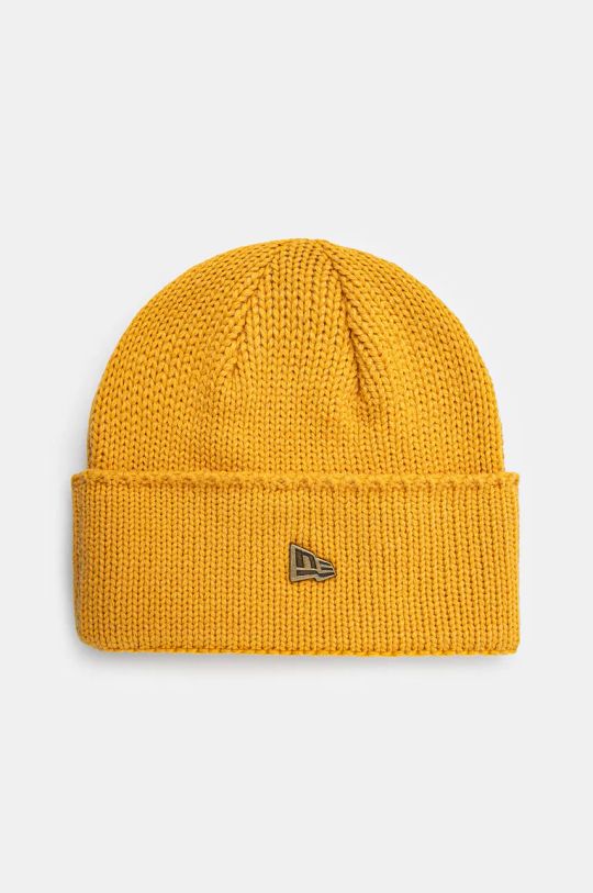 Čepice z vlněné směsi New Era WIDE CUFF BEANIE hladký žlutá 60565448