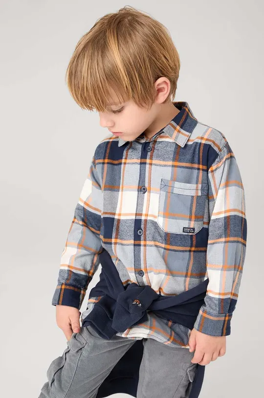 Детская хлопковая рубашка Mayoral узор тёмно-синий 4107.5E.Mini.9BYH