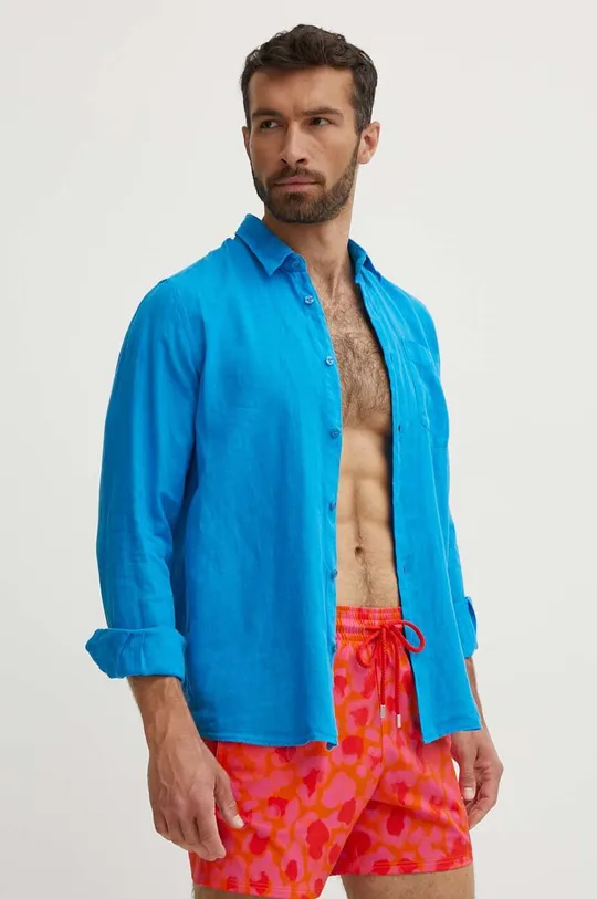blu Vilebrequin camicia di lino CAROUBIS Uomo