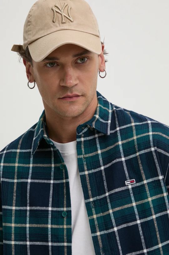 Bavlněná košile Tommy Jeans tyrkysová DM0DM19651