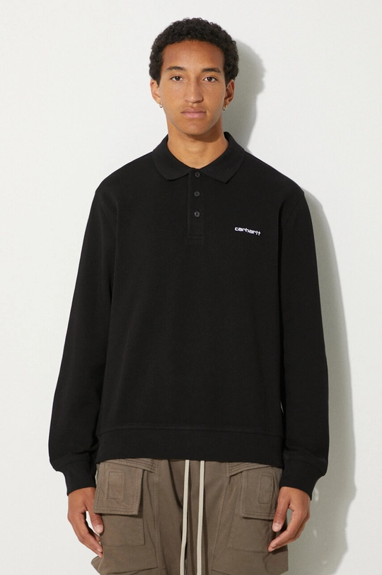 Carhartt WIP longsleeve din bumbac Vance Rugby bumbac negru I032203.0D2XX