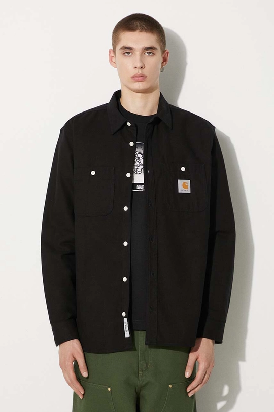 Carhartt WIP camasa din bumbac Longsleeve Clink Shirt uni negru I032830.8901