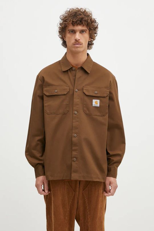 Carhartt WIP koszula Longsleeve Craft Shirt gładkie brązowy I033814.2YXX