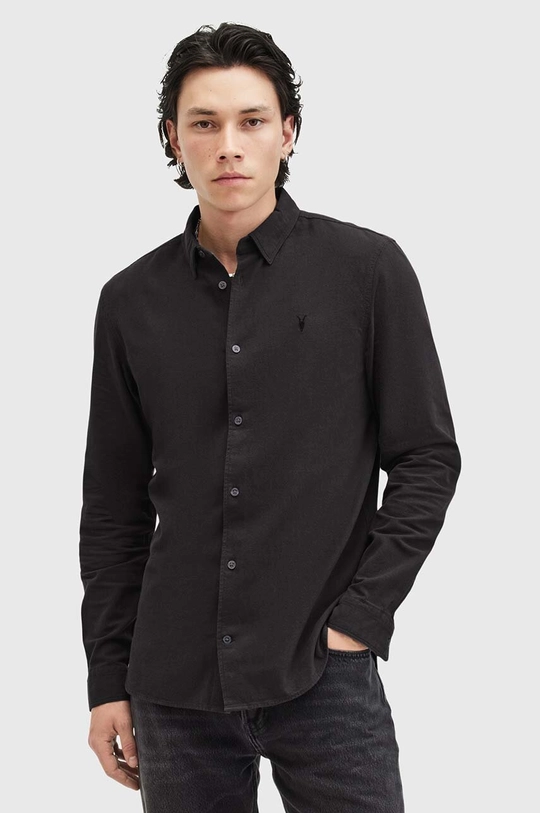 Bombažna srajca AllSaints LOVELL LS SHIRT Dolg črna M152SB