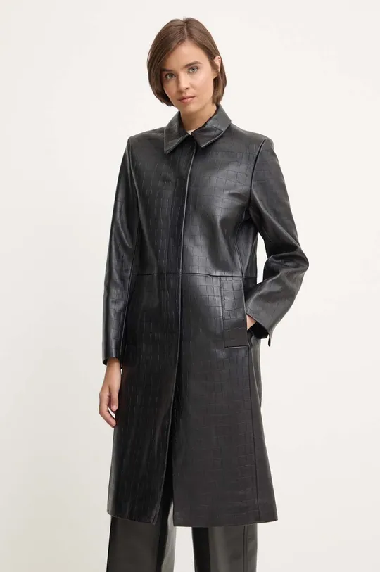čierna Kožený kabát Calvin Klein Dámsky