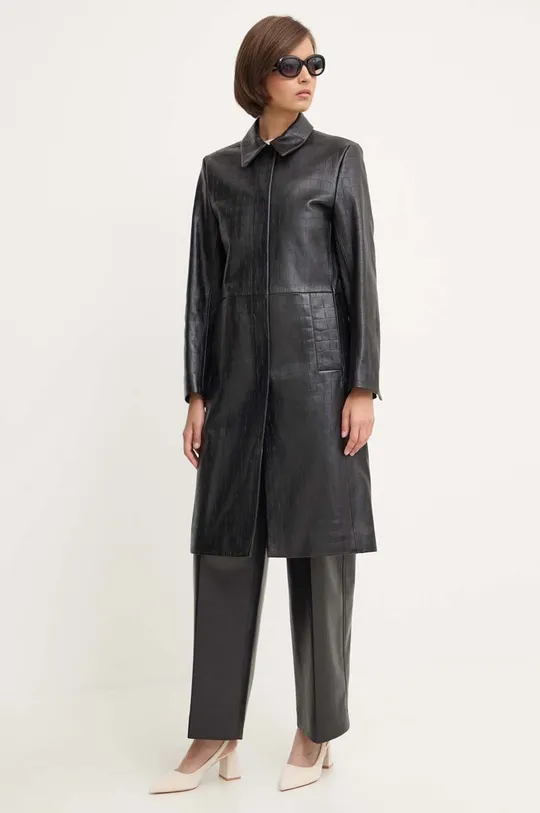 Kožený kabát Calvin Klein čierna