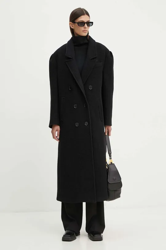 Μάλλινο παλτό MSGM 3741MDC05.247618 μαύρο AW24