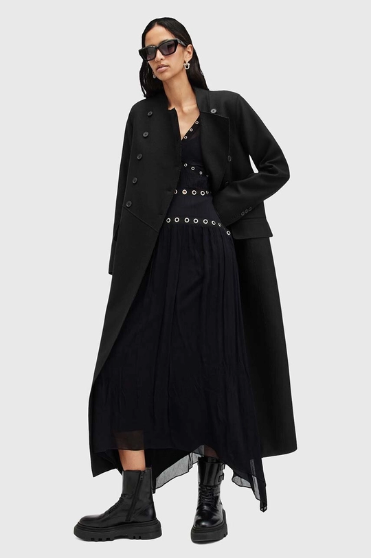 Vlnený kabát AllSaints BLAIZE COAT W004OB čierna