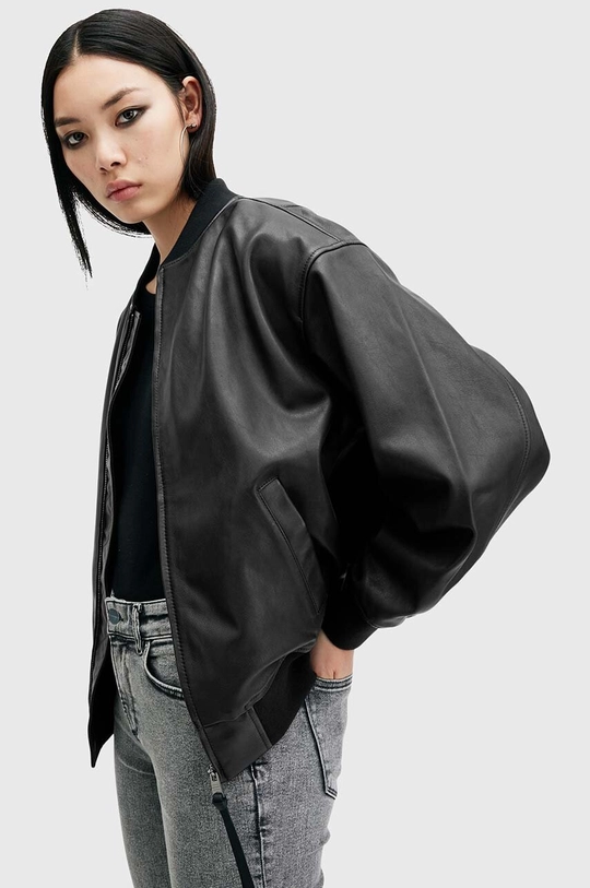 Kožená bomber bunda AllSaints BELLE W008LB černá AW24