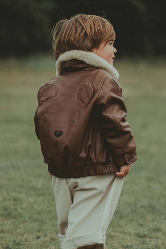 Dětská kožená bomber bunda Donsje Yuki Leather Jacket Bear přechodné hnědá 4058502.