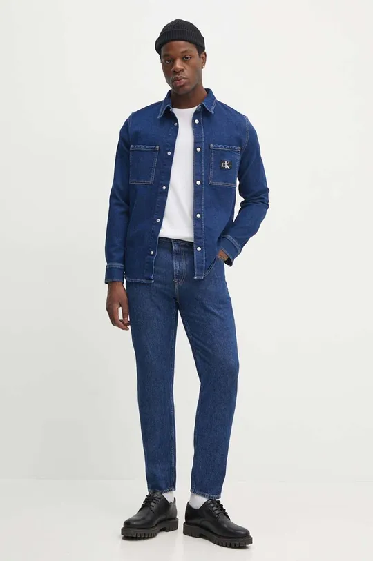 Rifľová bunda Calvin Klein Jeans tmavomodrá