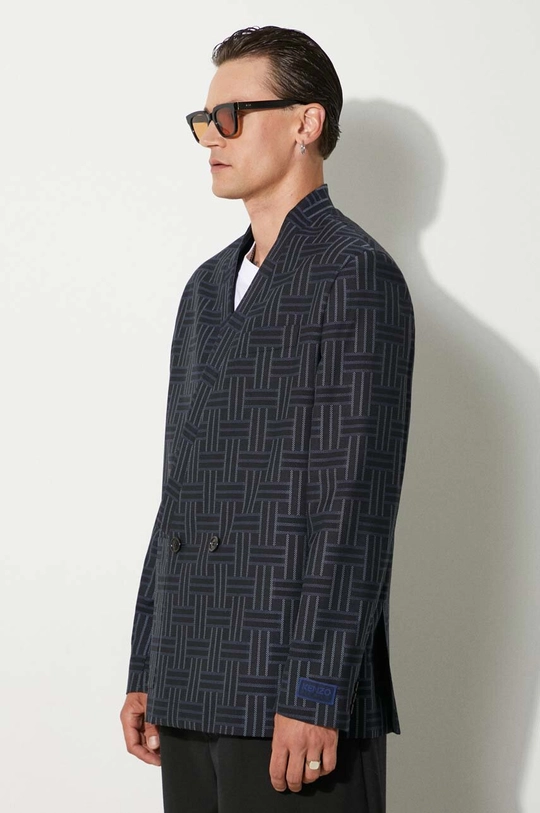 Vlněné sako Kenzo Kenzo Weave Kimono Tailored Jacket námořnická modř FE65VE1309JG.77