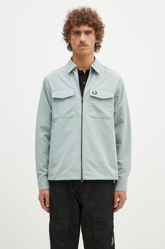 Fred Perry kurtka Pocket Overshirt bez kaptura turkusowy M5684.959