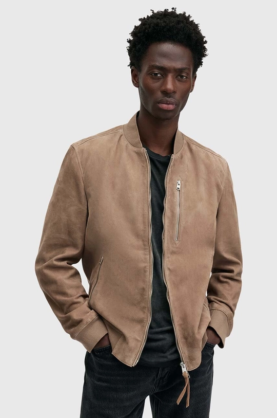 AllSaints geaca din piele intoarsa KEMBLE cu captuseala maro M067LB