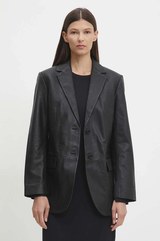 Marc O'Polo blazer in pelle semplice nero 408703573031