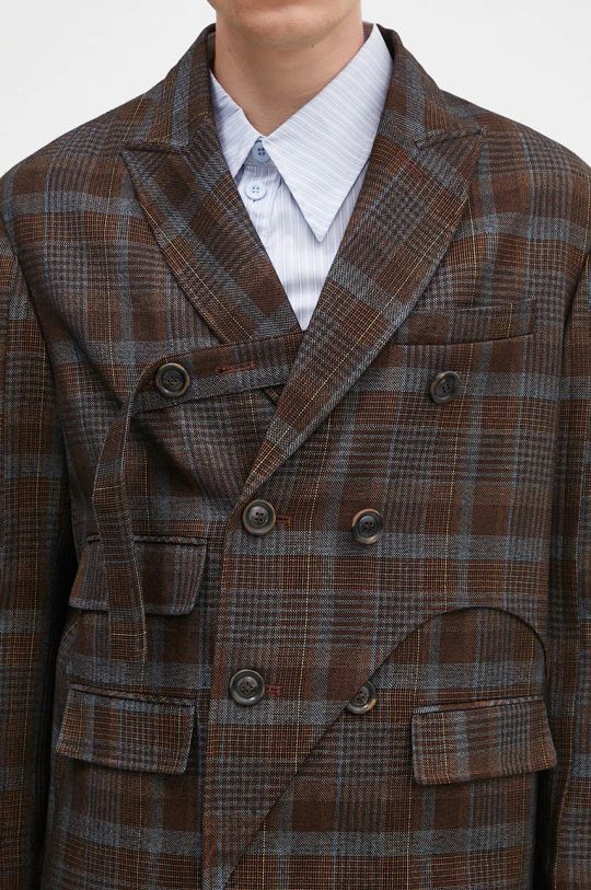 Шерстяной пиджак Andersson Bell Soe Check Wrap Double Breasted Jacket коричневый awa628m