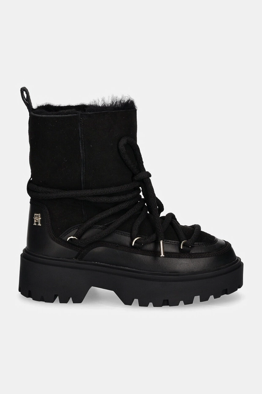 Μπότες χιονιού Tommy Hilfiger REAL SHEARLING LACE-UP SNOWBOOT FW0FW08085 μαύρο NC24