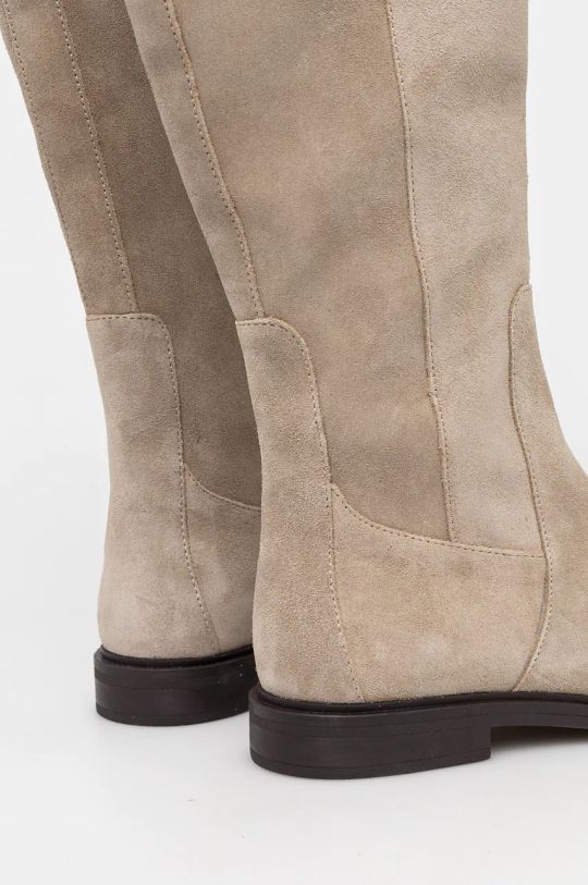 Semišové čižmy Tommy Hilfiger FLAG SUEDE LONG BOOT ZIP béžová FW0FW08178