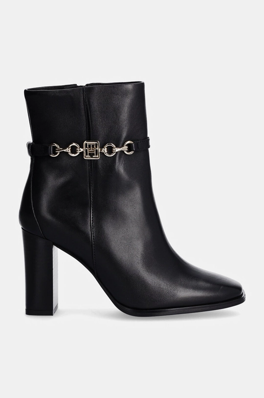 Кожени боти Tommy Hilfiger TH CHAIN HIGH HEEL BOOTIE FW0FW08241 черен NC24