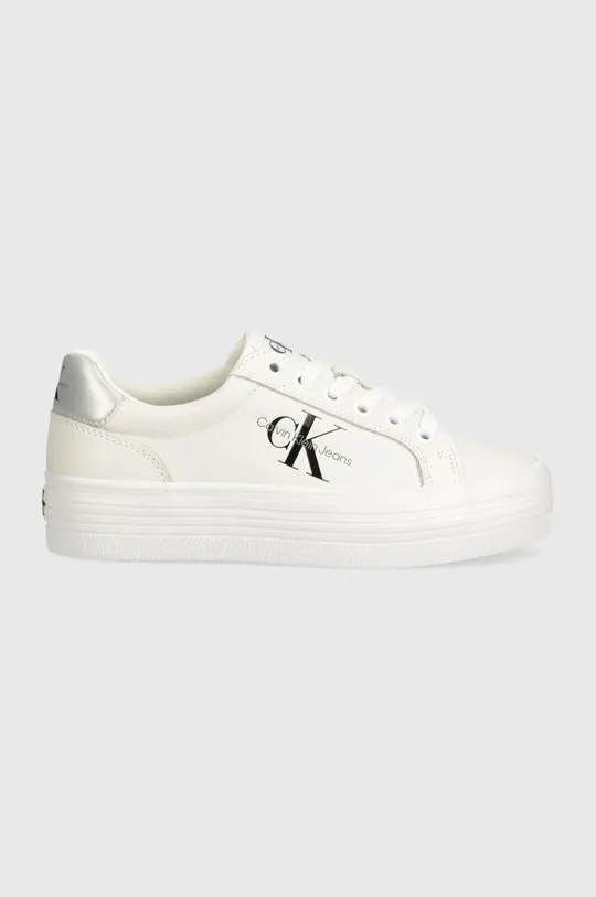 Δερμάτινα αθλητικά παπούτσια Calvin Klein Jeans VULC FLATFORM LACEUP LTH λευκό