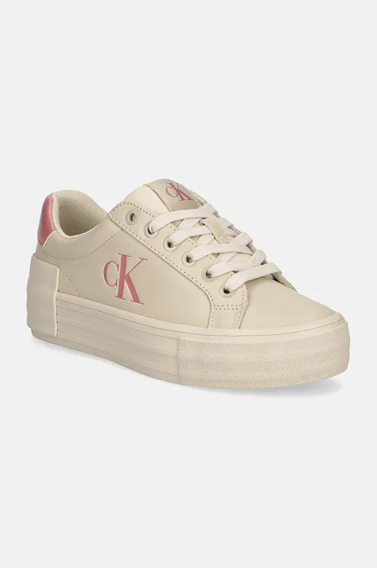 Δερμάτινα αθλητικά παπούτσια Calvin Klein Jeans VULC FLATFORM LOW MG LTH πλατφόρμα μπεζ YW0YW01613