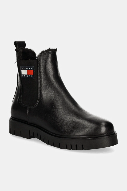 Δερμάτινες μπότες τσέλσι Tommy Jeans TJW CHELSEA BOOT WL φλατ μαύρο EN0EN02626