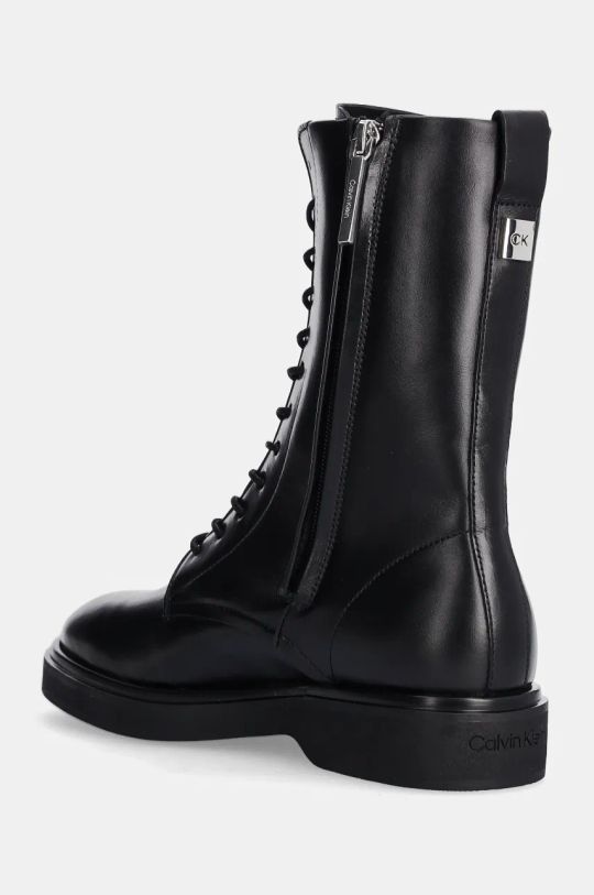 Scarpe Calvin Klein stivali da motociclista in pelle FLAT MID LACE UP BOOT LTH HW0HW02181 nero