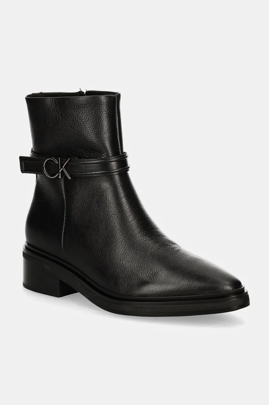 Δερμάτινες μπότες Calvin Klein HEEL ANKLE BOOT 30 W/HW LTH φλατ μαύρο HW0HW02183