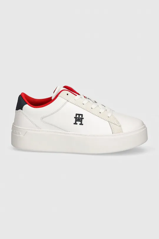 Δερμάτινα αθλητικά παπούτσια Tommy Hilfiger TH PLATFORM COURT SNEAKER NBK λευκό