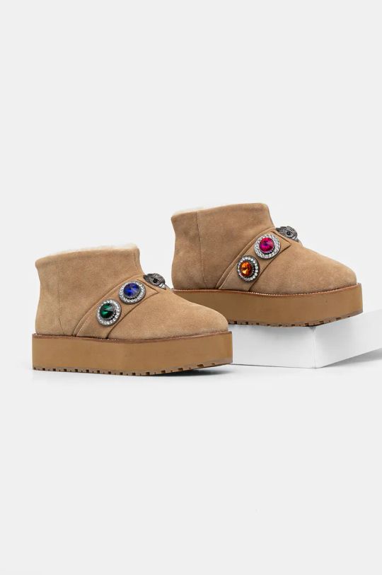 Μπότες χιονιού σουέτ Kurt Geiger London Octavia Teddy Bootie χωρίς φερμουάρ μπεζ 3512940209.BEIGE