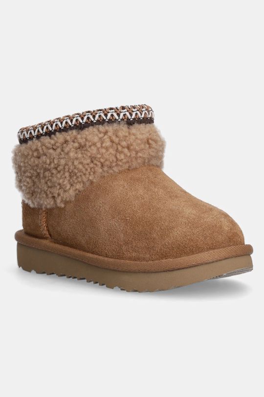 Детские замшевые зимние ботинки UGG CLASSIC ULTRA MINI MAXI CURLY замш коричневый 1157730T