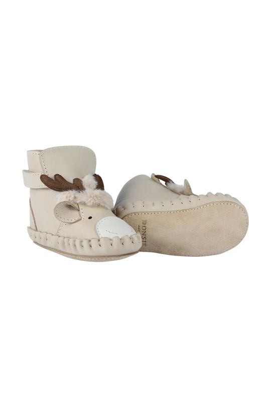 Donsje buty skórzane niemowlęce Kapi Exclusive Booties Reindeer ocieplane beżowy 1028119