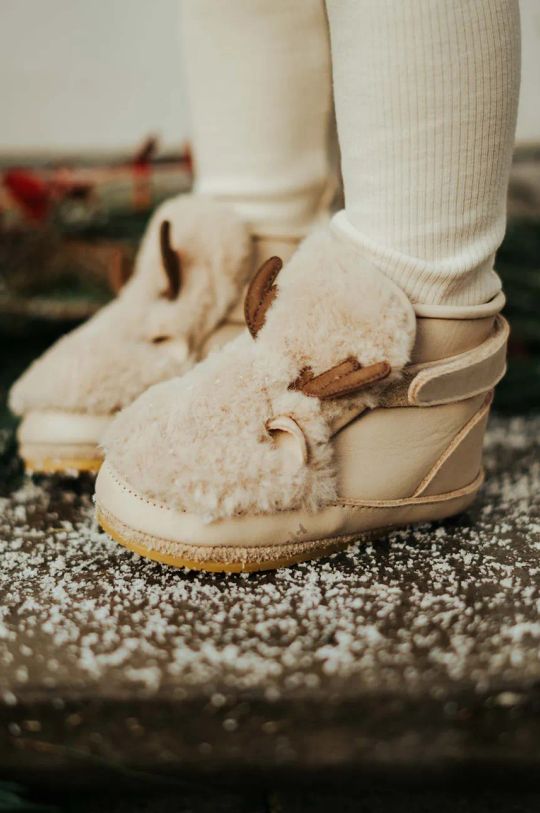 Donsje buty skórzane niemowlęce Richy Booties Reindeer ocieplane beżowy 1033810