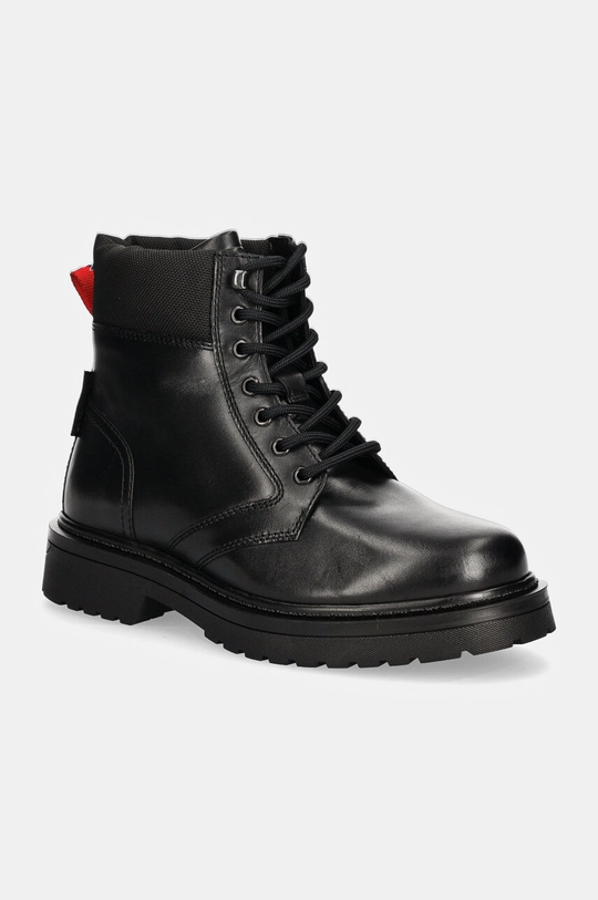 Ψηλές μπότες Tommy Jeans TJM LACE UP BOOT λείο δέρμα μαύρο EM0EM01446