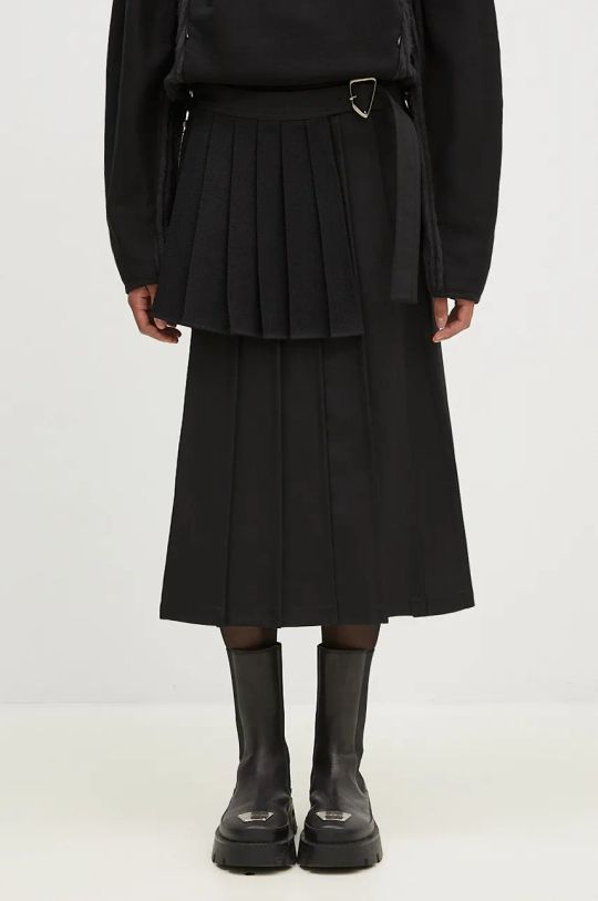 Andersson Bell wool skirt Double Pleated Wrap Skirt straight black apa772w