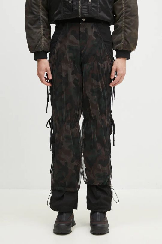 Andersson Bell trousers Camouflage Mesh Layered Tying Pants fabric black apa767w