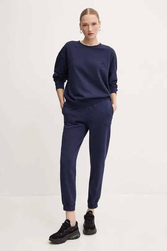 Pinko pantaloni della tuta di cotone 100371.A21P blu navy AW24