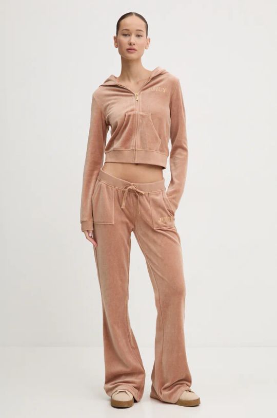 Juicy Couture spodnie dresowe welurowe HERITAGE CROWN CAISA LOW RISE PANT dzianina brązowy JCGBJ224012.681