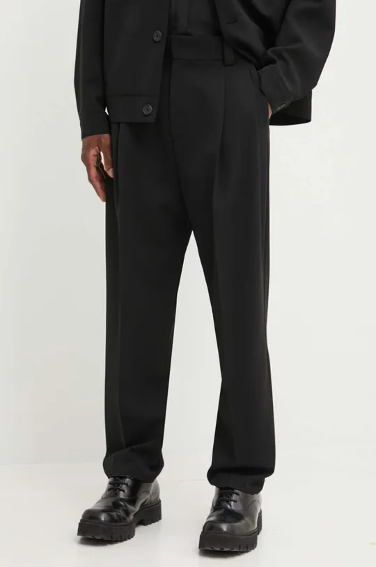 czarny HUGO spodnie z domieszką wełny Męski