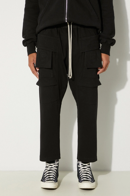 Rick Owens pantaloni de trening din bumbac Creatch Cargo Cropped Drawstring uni negru DU02D2371.RIG